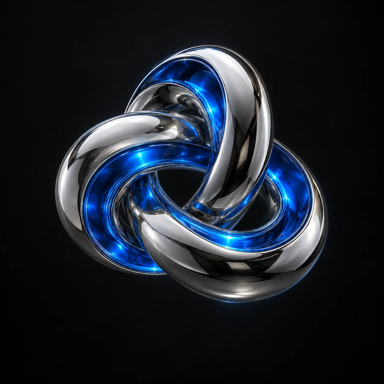 Chrome and electric blue sculpture representing connected technology